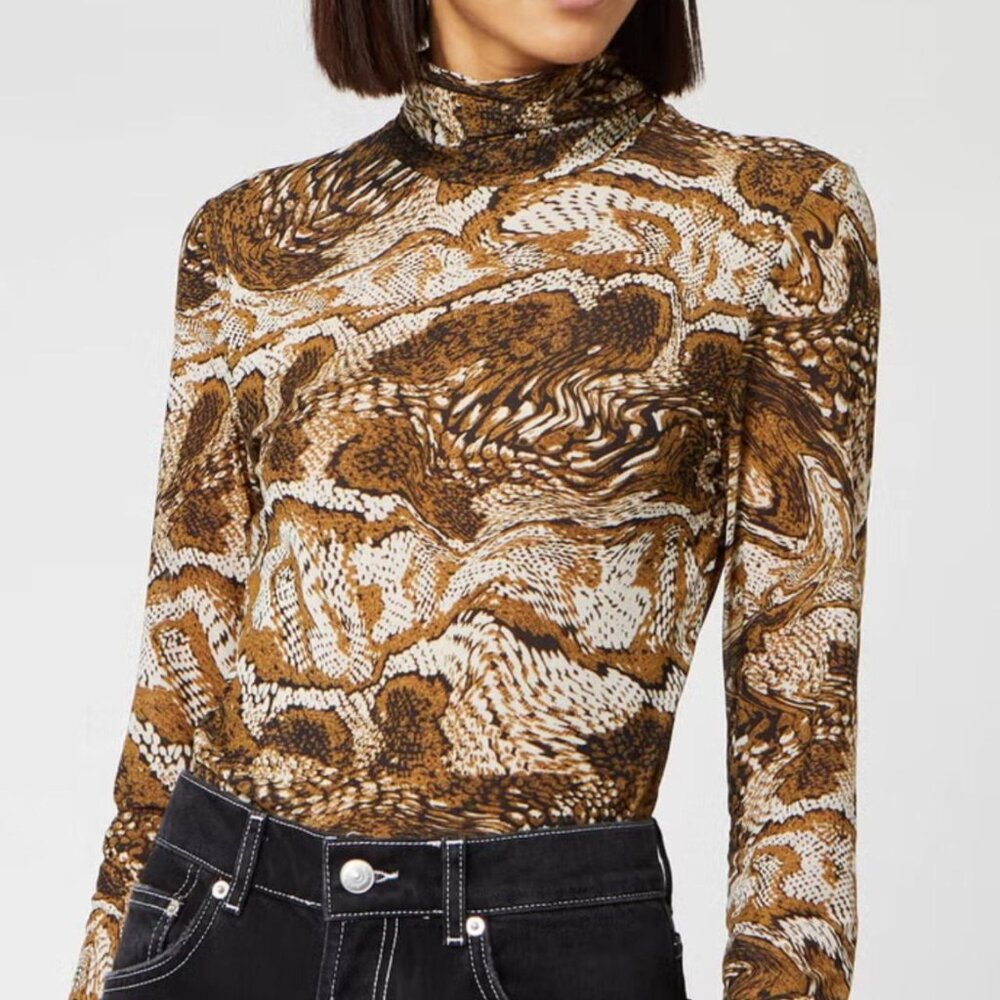 Ganni Women's Printed Mesh Top - Tiger's Eye